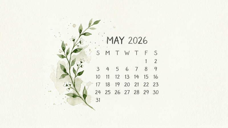 Minimalist May 2026 Calendar