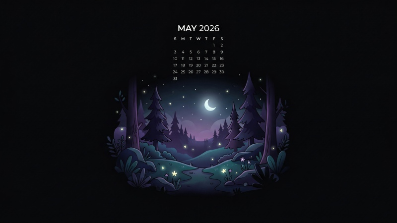 May 2026 Calendar, Dark theme