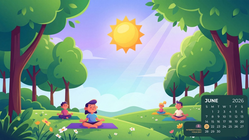 June 2026 Calendar, Yoga Day wallpaper
