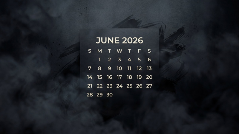 June 2026 Calendar, Dark background 5K