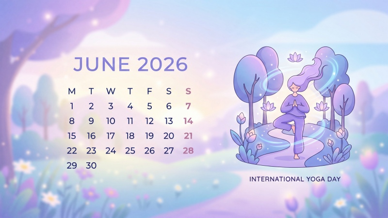 June 2026 Calendar Wallpaper 5K, Yoga Day