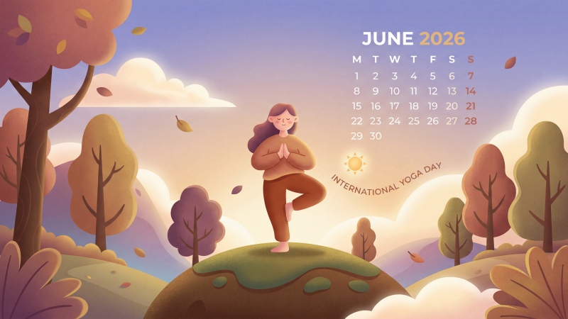 June 2026 Calendar, International Yoga Day 21 June