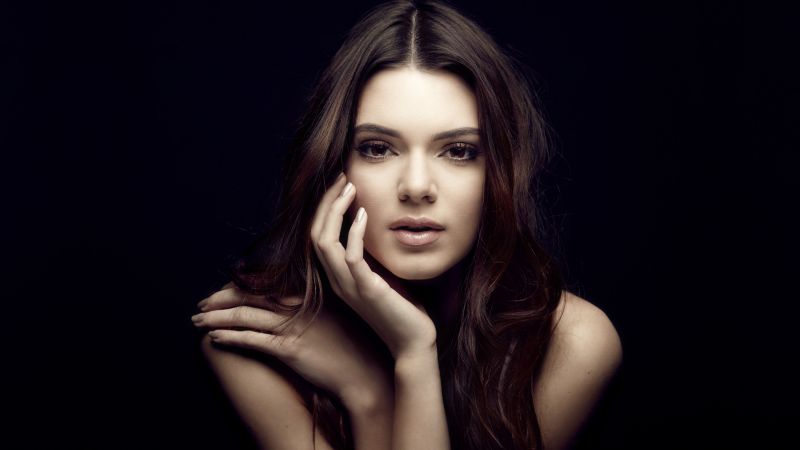Kendall Jenner, AMOLED, American model, Portrait, Black background, Wallpaper