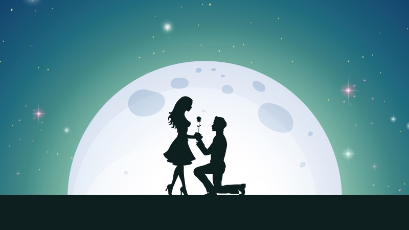 Love couple, Proposal, Romantic, Silhouette, 5K, Moon, Illustration