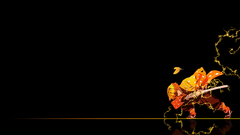 Zenitsu Agatsuma, Black background, Thunder Breathing, AMOLED, 5K, Demon Slayer: Kimetsu no Yaiba, Minimalist