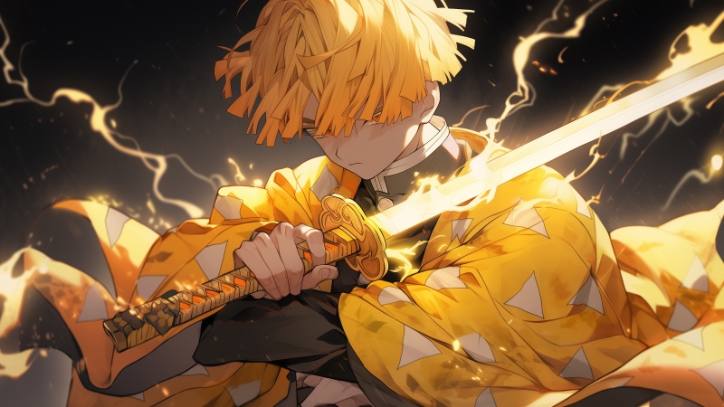 Zenitsu Agatsuma, Lightning, Demon Slayer: Kimetsu no Yaiba, 5K, AI art