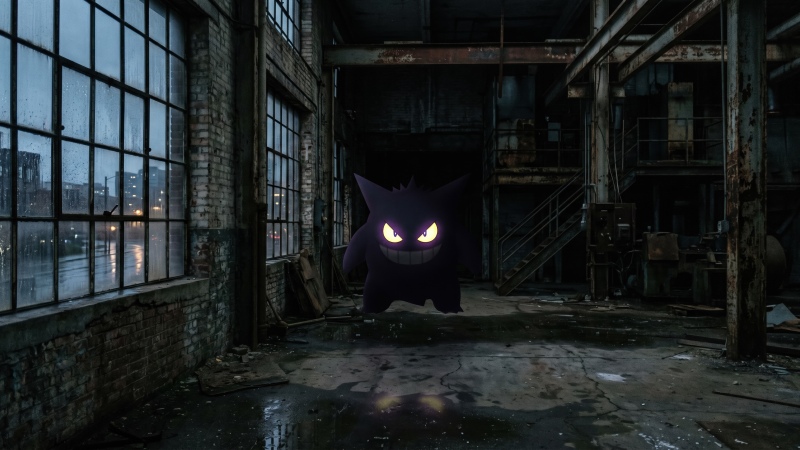 POKÉMON Gengar, Abandoned building, Gritty, Ghost
