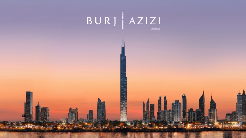 Burj Azizi, Skyscraper, Dubai City Skyline, Sheikh Zayed Road, Sunset, Modern architecture