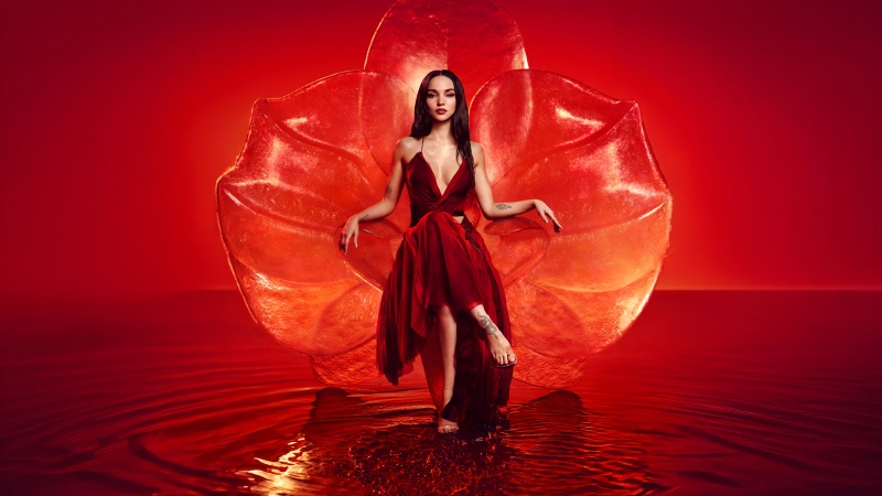 Dove Cameron, Only Desire, 5K, Red background, Wallpaper