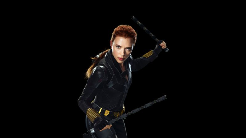 Black Widow, Scarlett Johansson, Black background, 2020 Movies, 5K, Wallpaper