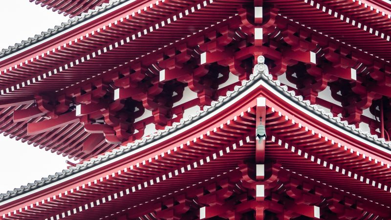 Pagoda, Tokyo, Japanese, Ancient architecture, Buddhism, Red, Wallpaper