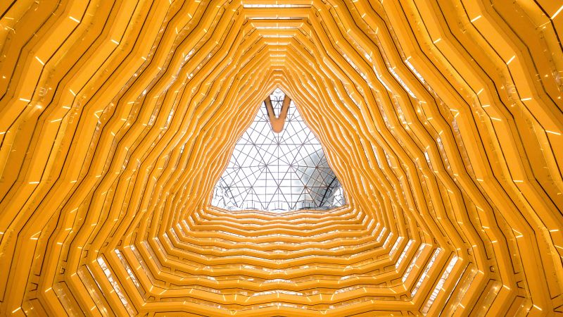 Tall atrium yellow glass ceiling pattern modern 