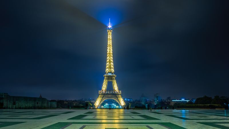 Eiffel Tower, Paris, France, Night time, Iconic, Metal structure, Blue light, 5K, 8K, Wallpaper