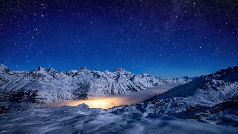 Gorner Glacier, Starry sky, Astronomy, Blue Sky, Switzerland, Wallpaper