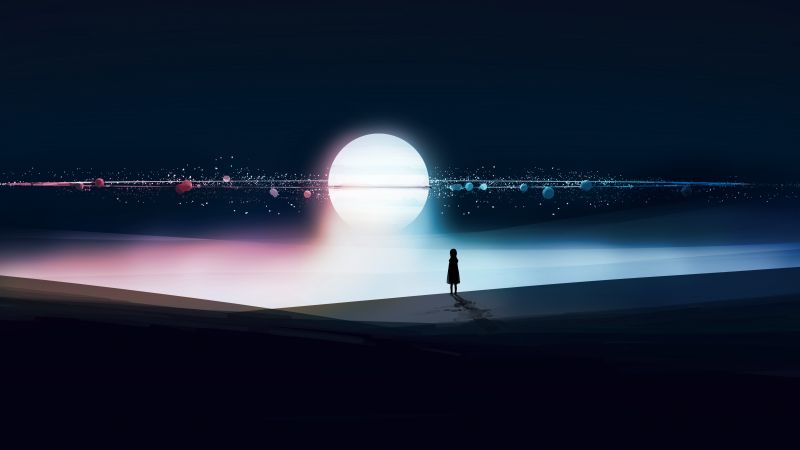 Surreal, Alone, Silhouette, Orbit, Dream, Dark background, 5K, 8K, Wallpaper