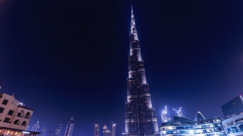 Burj Khalifa, Dubai, United Arab Emirates, Modern architecture, Night time, Cityscape, City lights, Skyscrapers, Wallpaper