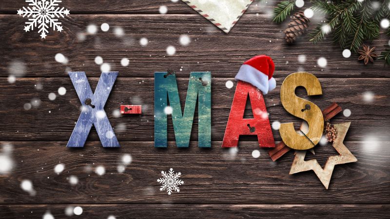 Christmas, Wood, Snowflakes, Star, Xmas, Xmas background, Christmas decoration, Santa Claus Hat, 5K, 8K, Wallpaper