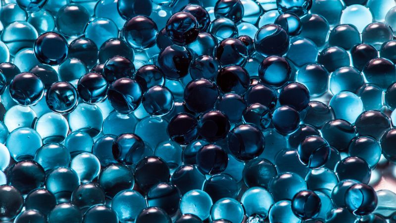 Sphere Balls, Blue background, 3D, Glass, Round, Closeup, Macro, 5K, Wallpaper
