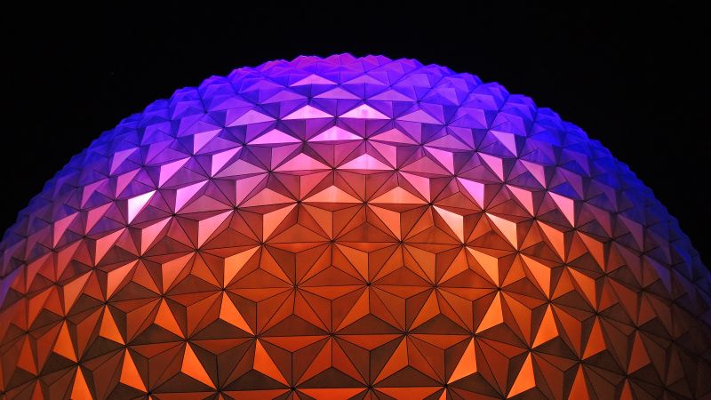 Spaceship Earth, Walt Disney World Resort, Florida, Dome, Purple, Vibrant, Geometrical, Pattern, Symmetrical, Shapes, Exterior, Modern architecture, Wallpaper