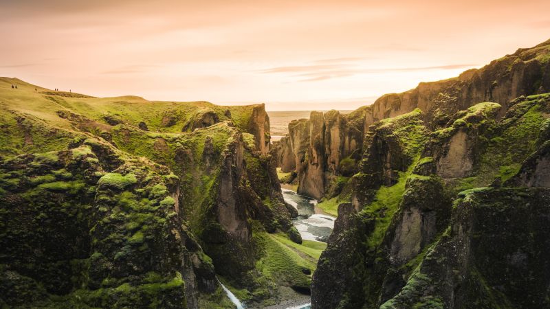 Mountains, Cliffs, River, Daytime, Aerial view, Iceland, 5K, Wallpaper