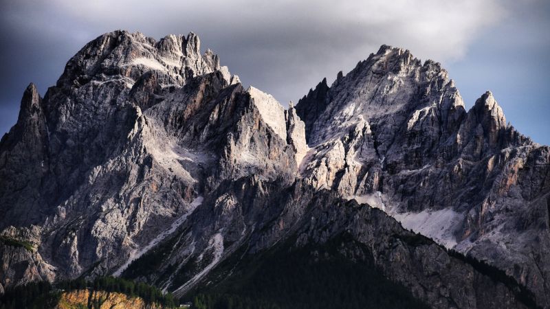 Dolomites, Mountain range, Italy, Snow covered, Glacier, Mountain View, Green Trees, Daytime, Landscape, Wallpaper