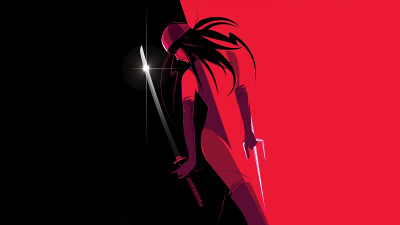 Elektra, Marvel Cinematic Universe, Marvel Superheroes, Red background, 5K, Wallpaper