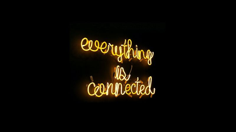 Everything is connected, Neon sign, Black background, Yellow, Wallpaper