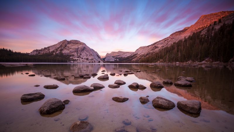 OS X Yosemite, Yosemite National Park, Lake, Rocks, Evening, Reflections, Mountains, California, Stock, Wallpaper