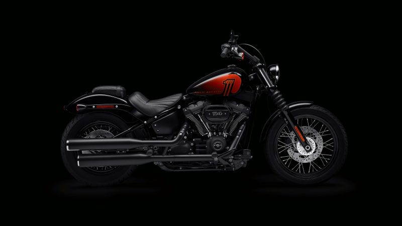 Harley-Davidson Street Bob 114, Black background, 2021, 5K, 8K, Wallpaper