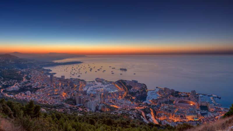 Monaco Yacht Show, Monaco City, Cityscape, City lights, Aerial view, Horizon, Sunrise, Seascape, Boats, Skyscrapers, HDR, Ocean, Wallpaper