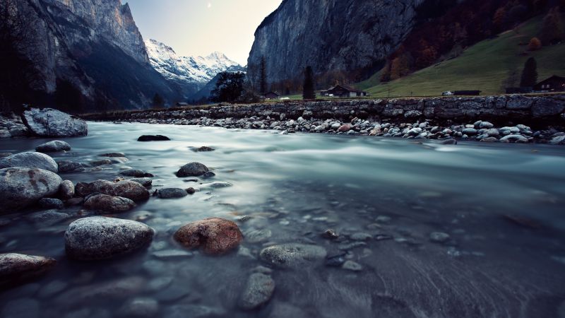 River Stream, Mountains, Long exposure, Landscape, Rocks, Wallpaper