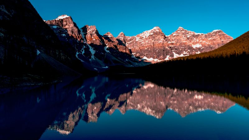 Rocky Mountains, Banff, Canada, Blue Sky, Reflection, Mountain range, Landscape, Scenery, Clear sky, Mountain lake, Wallpaper