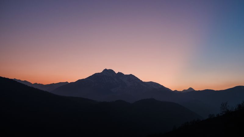 Sunset, Mountains, Silhouette, 5K, Wallpaper