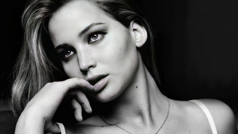 Jennifer Lawrence, Monochrome, 5K, Wallpaper