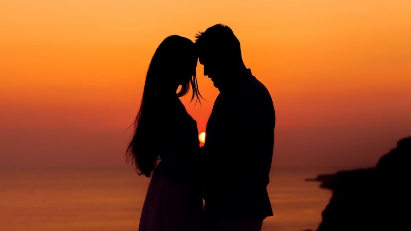 Couple, Sunset, Silhouette, Romantic, Alone, Wallpaper