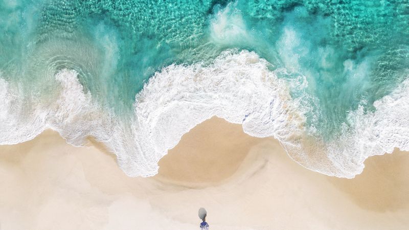 Beach, Alone, Relax, Summer, Aerial view, iOS 10, Stock, Wallpaper