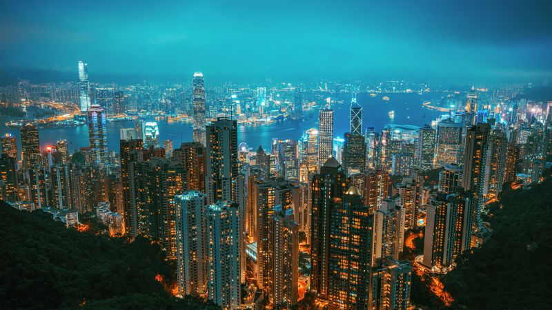 Hong Kong, Victoria Peak, Cityscape, Night, Skyline, City lights, Metropolitan, 5K, Wallpaper