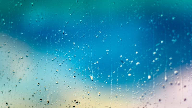 Water droplets, Glassy, Blue background, Closeup, Selective Focus, 5K, Wallpaper