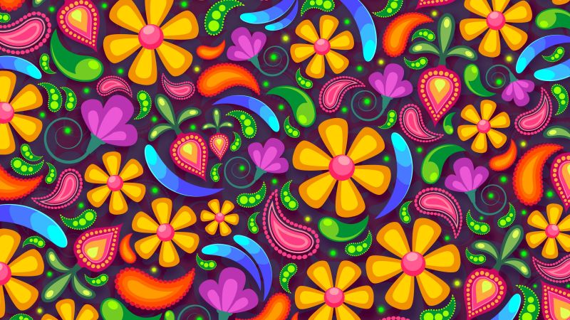 Floral designs, Girly backgrounds, Digital Art, Paisley pattern, Colorful, Illustration, Multicolor, 5K, Wallpaper