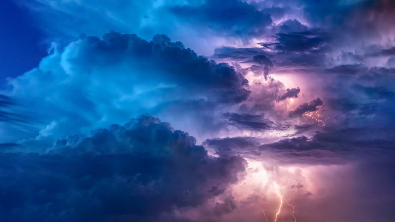 Thunderstorm, Lightning, Flashing, Stormy Clouds, Bad Weather, Cloudscape, 5K, Wallpaper