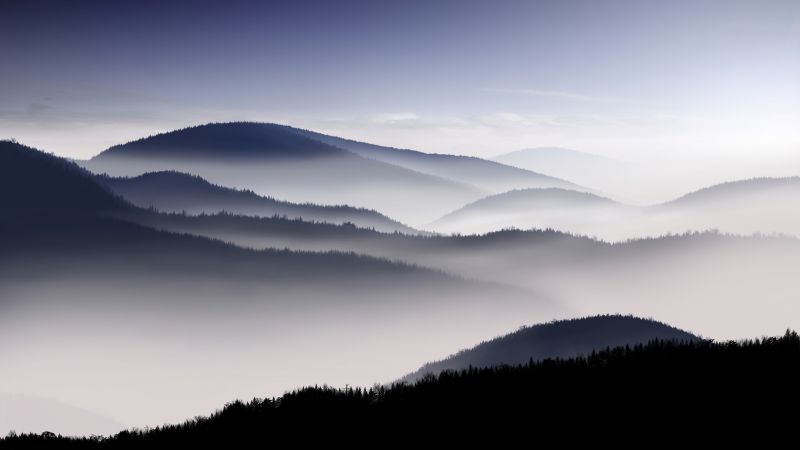 Mountains, Foggy, Dawn, Hills, Morning fog, Wallpaper