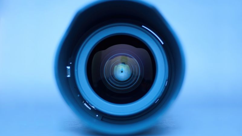 Camera Lens, Nikon Lens, Zoom Lens, Macro, Blue background, Wallpaper