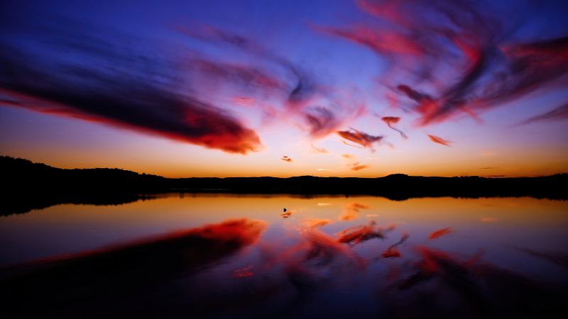 Sunset seascape clouds reflection dusk twilight lake 
