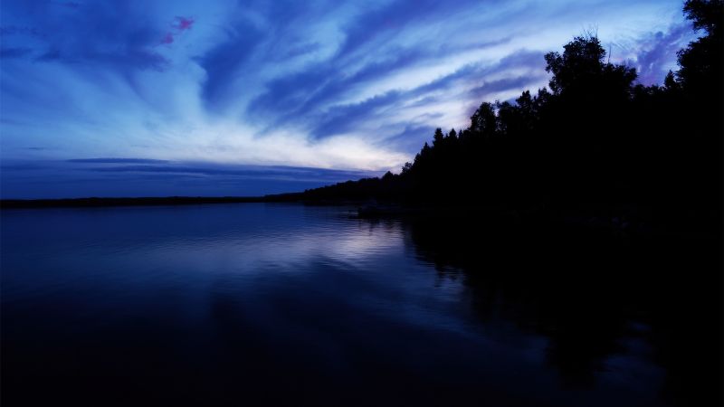 Sugar Lake, Evening sky, Night, Dusk, Seascape, Minnesota, USA, Sunset, Blue Sky, Wallpaper