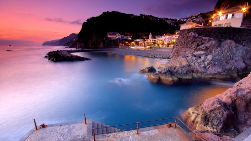 Ponta do Sol, Cityscape, Coast, Sunset, Dusk, Colorful, Madeira Island, Portugal, Wallpaper