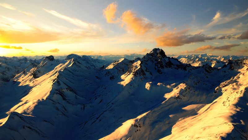 Swis Alps, Alps mountains, Aerial view, Morning, Sunny day, Wallpaper