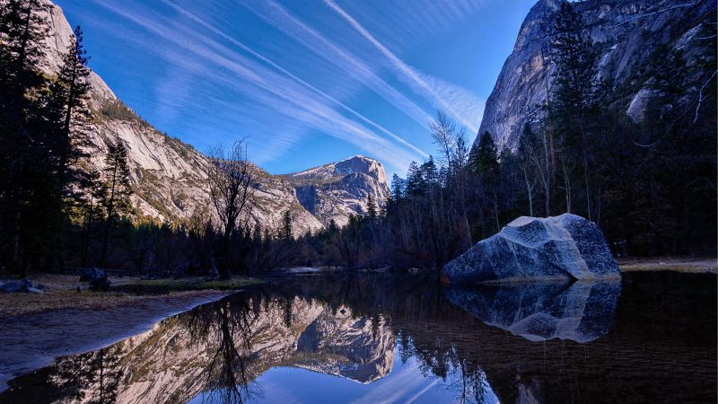 Yosemite Valley, Mirror Lake, Yosemite National Park, Reflection, Daylight, Blue Sky, California, Wallpaper