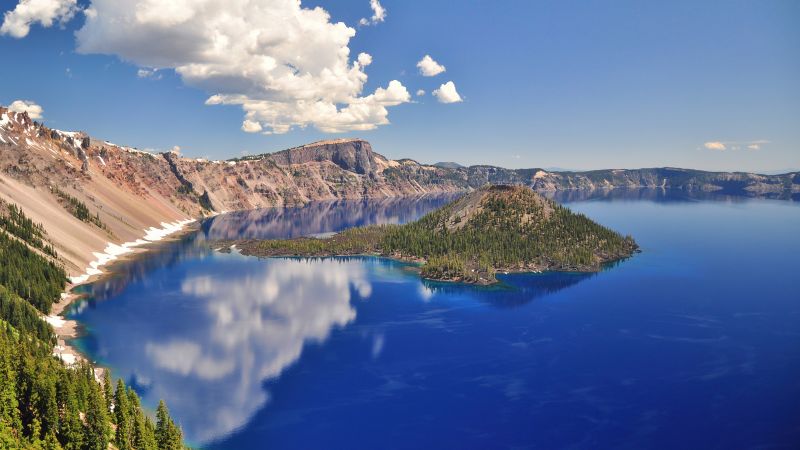 Crater Lake, Oregon, Blue Water, Blue Sky, Reflections, Body of Water, Sunny day, Wallpaper