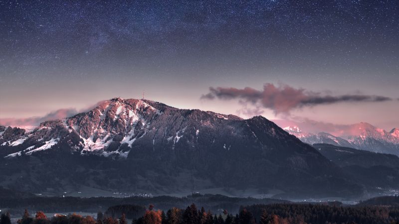 Mountains, Bavaria, Night, Germany, Starry sky, Milky Way, Wallpaper