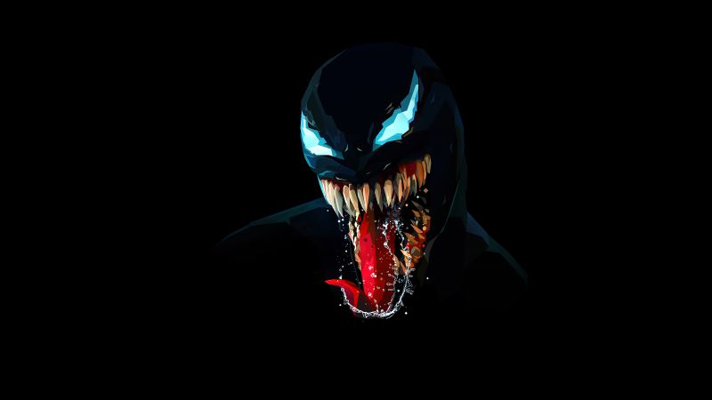 Venom, Low poly, AMOLED, Black background, Marvel Comics, Wallpaper